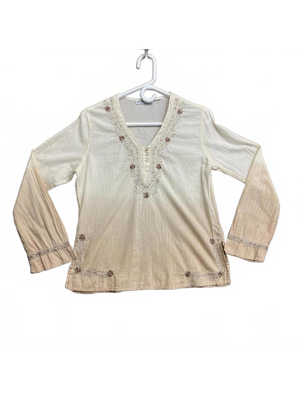 VTG 90's Claudia Richard Women's Long Sleeve Embroidered V-Neck Top Size Medium